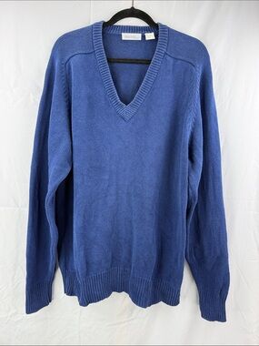 Brian MacNeil Knitwear 100% Cotton Men's Size Large Deep Blue V-Neck Sweater
